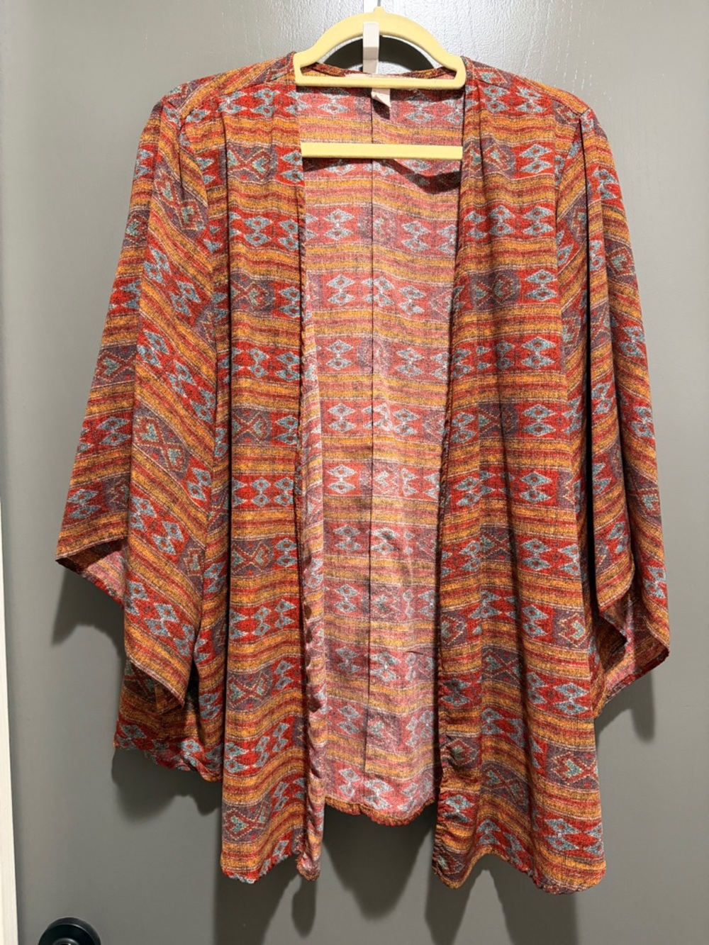 Forever 21 Rust Multi Aztec Open-Front Kimono